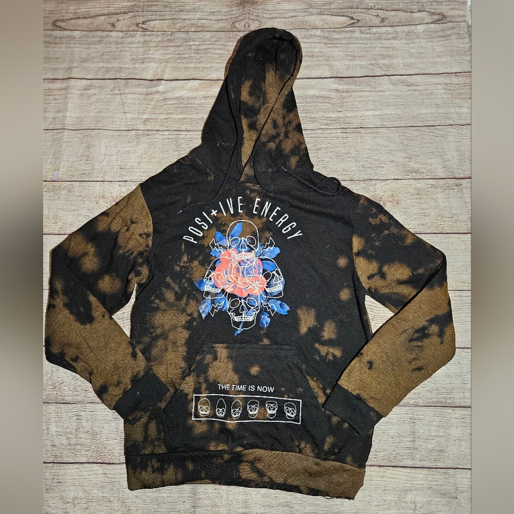 Chemistry positive Energy bleached tie dyed skulls graphic hoodie sweatshirt